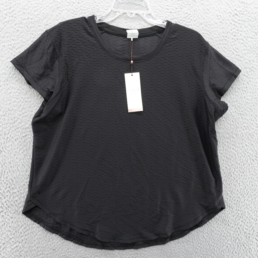 CALIA Renew Tee Womens XL Pure Black Textured Short Sleeve Activewear WAX11204T